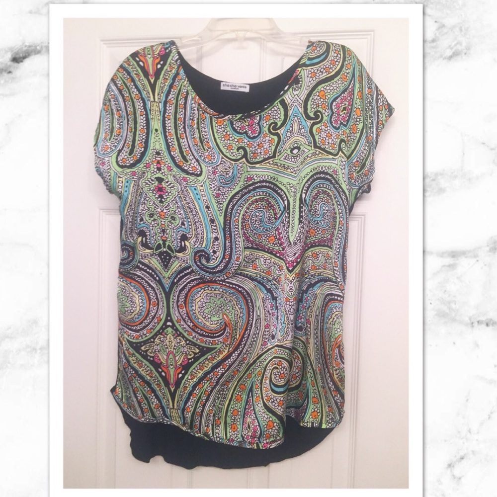 Woman’s colorful front shirt with black back!